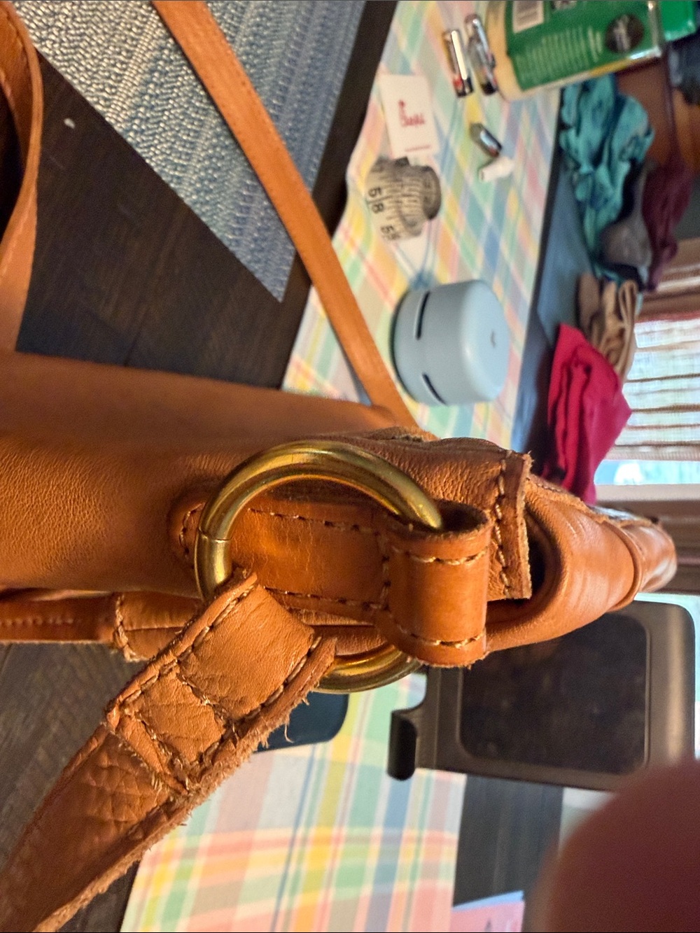 American Retro Cognac Leather Crossbody Bag with Front Zip - Picture 7 of 9